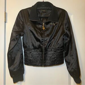 Vintage Baby Phat Y2K Cropped Collared Full Zip Jacket Embroidered  Size M Black